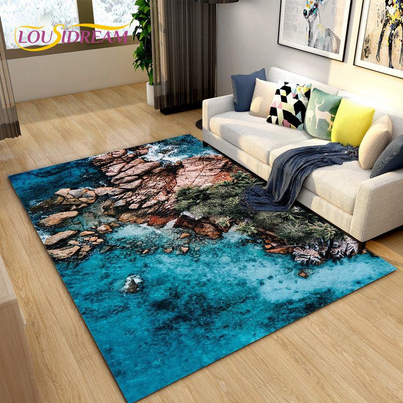 3D Ocean Seawater Beach Water Scenery Area Rug,Carpet Rug for Living Room Bedroom Sofa Doormat Decoration,Kid Non-slip Floor Mat