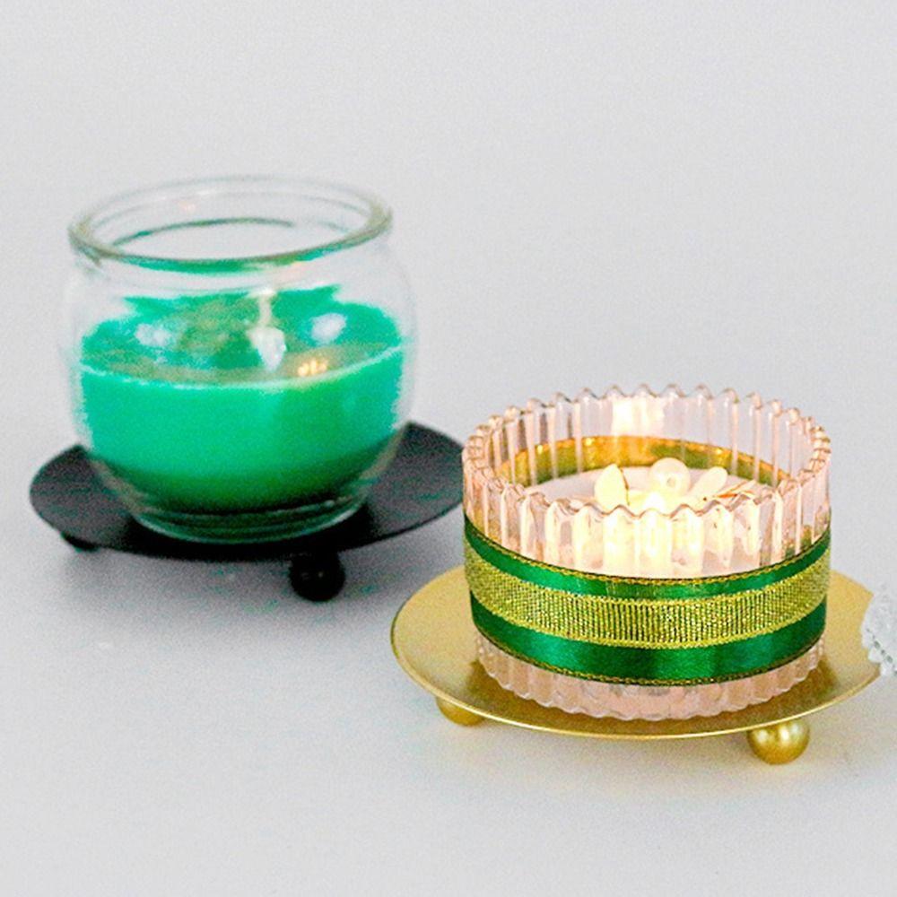 Round Iron Candle Holder Black Candle Base Tray Simple Pillar Metal Plate  for Home