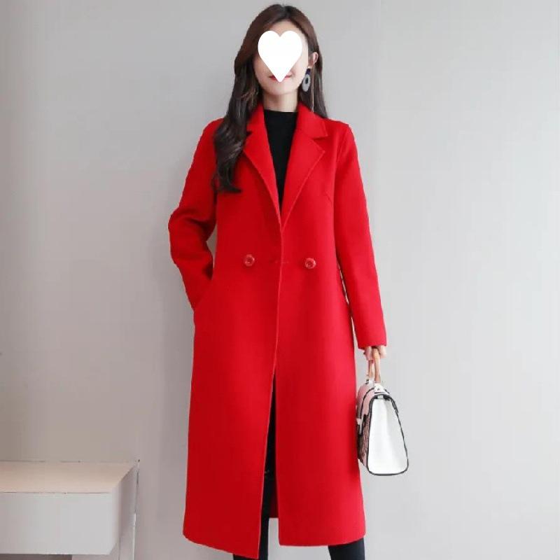 Updated Coat Spring and Autumn Medium and Long Large Size Woolen Korean Version Relaxed Fit Woolen Coat Women