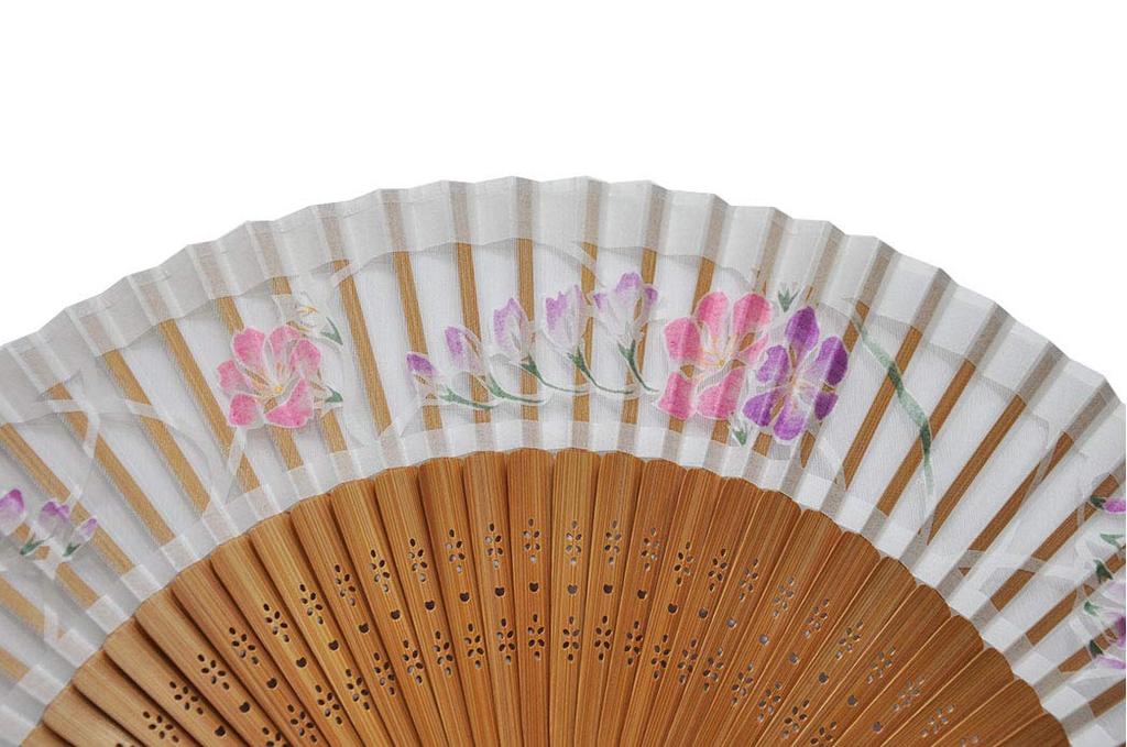 Damen Seidenfächer Papierschnitt Kurzer Fächer Freesienmuster, Weiß