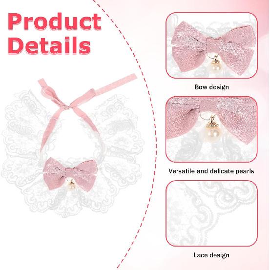 Cat Bow Collar, Breakaway Kitten Collar with Cute Bow Tie Girl Cat Collars Cats Princess Costumes Pink Outfit for Kitty and Some Puppies Birthday