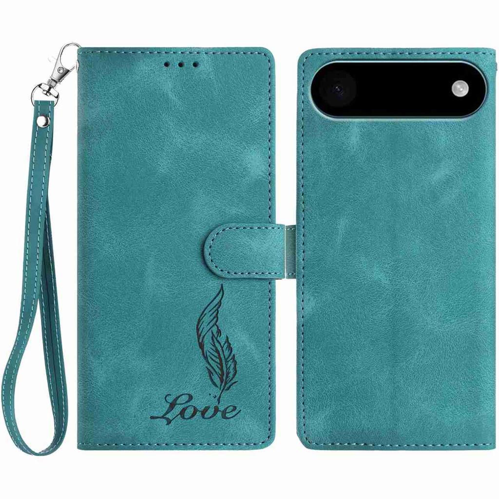 For iPhone 17 Air Case Imprinted Feather PU Leather Wallet Phone Cover with Wrist Strap