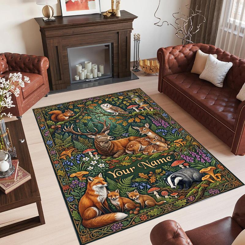 Animals Theme Crystal Velvet Floor Rug Personalized Custom Name Text Warm Carpet Home Decoration