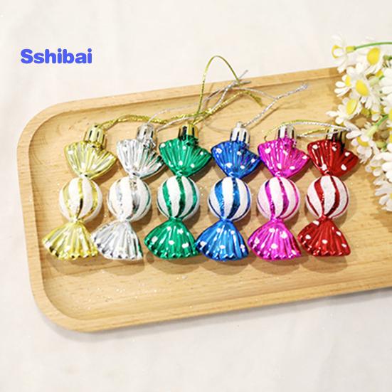 6 unids/caja adorno de caramelo colgante de Navidad con cordón irrompible reutilizable galvanoplastia árbol de Navidad pequeño colgante dulce