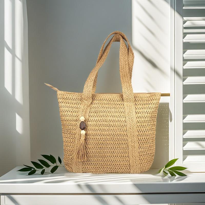 2025 Trendy Handmade Forest-Style Woven Straw Tote Bag - Large Capacity Vacation Fashion for Women