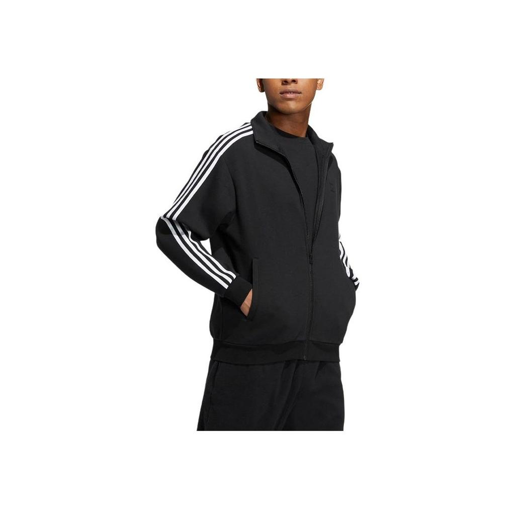 Adidas Neo Three-Stripe Zippered Loose-Fit Jacket Unisex Jacket Black IA6909