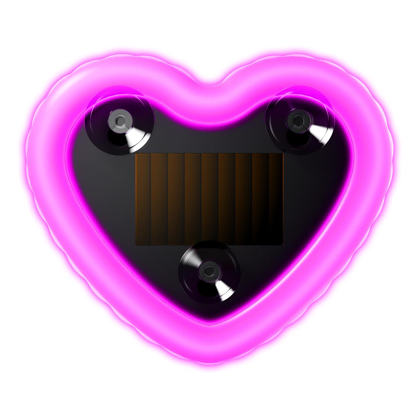 

Solar-Powered Heart-Shaped Neon Light for Car Interior and Triangle Window Decor.