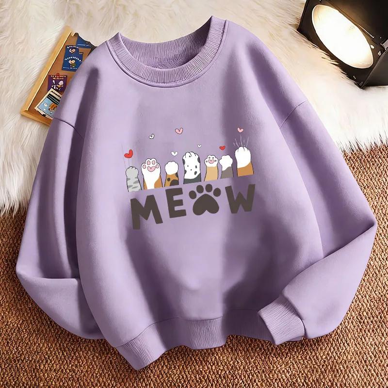 Autumn/Winter Children's Hooded Sweatshirt with Cute Cat Paw PatternCrew Neck, Printed Design, Christmas Gift for Boys and Girls