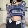 Y2k Aesthetic Women Basic T Shirts Female Hin Knitted Long Sleeve Striped Shirt See Hrough -shirt Lady Streetwear Top