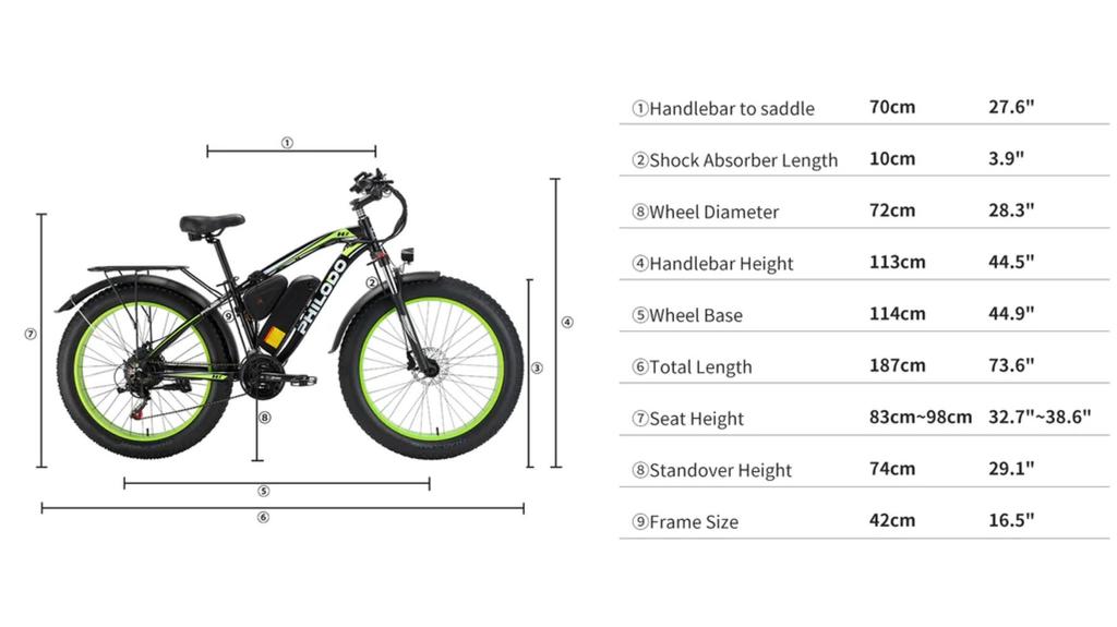 Electric bicycle PHILODO H7 Pro, 1000W motor, 48V 17.5Ah battery, top speed 45 km/h, cruising range 80km, 26x4.0 inch tires