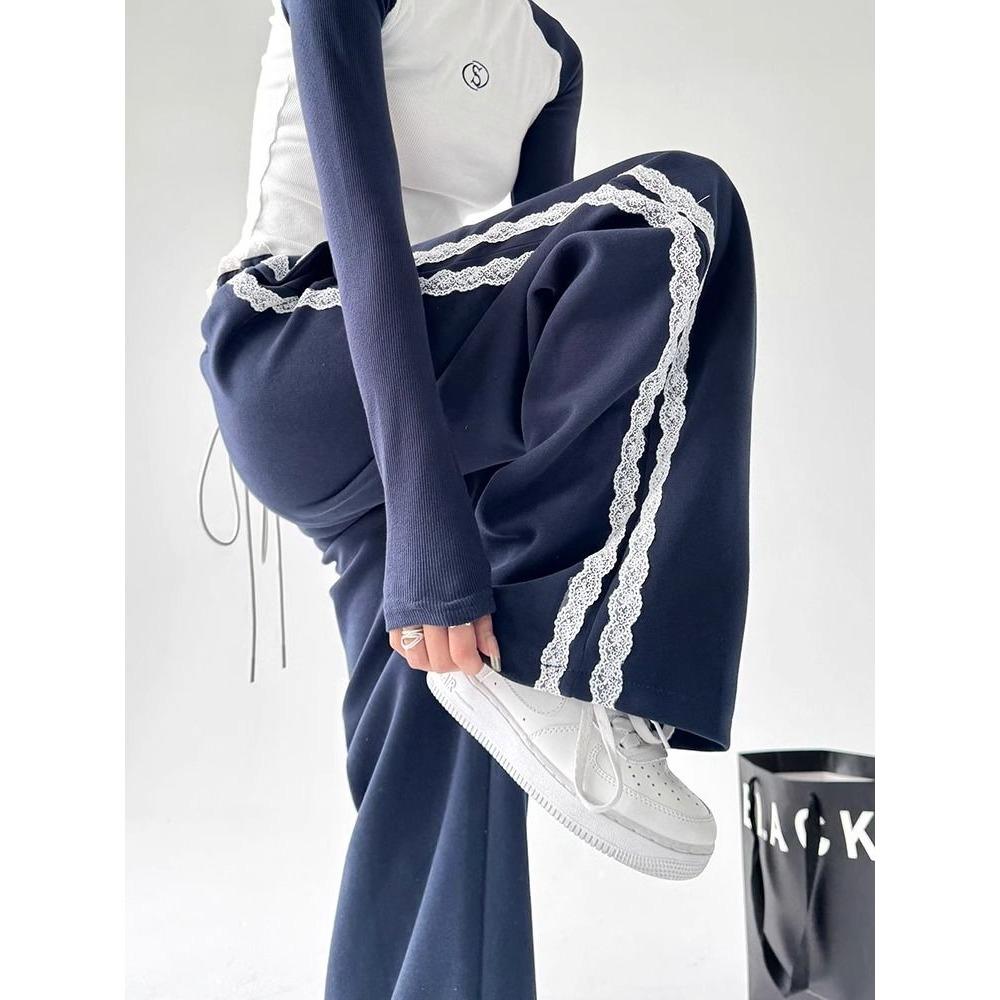 Navy Blue Wide Leg Pants Women Loose Casual Straight Long Pants For Spring Summer