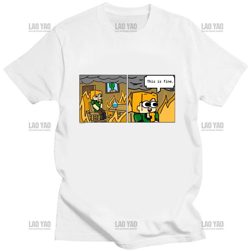 Men Casual T Shirt This Is Fine Meme TShirt for Men Crew Neck Fashion Tops Kawaii Dog Graphic Tees Oversized T Shirt Shirts