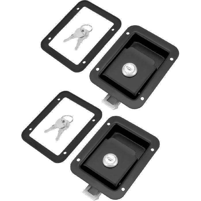 QWORK Stainless Steel Travel Trailer Lock, 2 Pack Heavy Duty Flush Mount Handle Latches, Keyed Alike Door Latch, Black