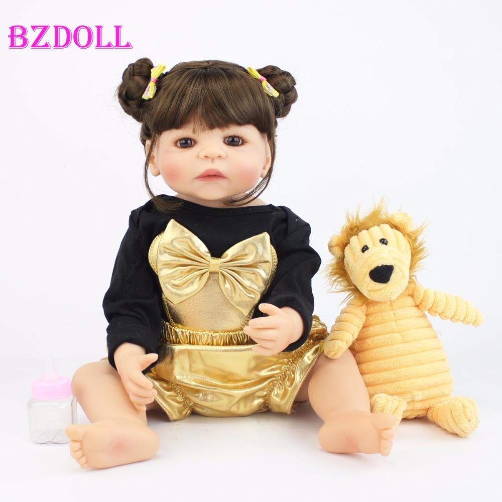 BZDOLL 55cm pełna silikonowa lalka Bebe Reborn realistyczne miękkie winylowe księżniczka jednorożec dzieci dziewczyna zabawka do kąpieli prezent urodzinowy dla dzieci