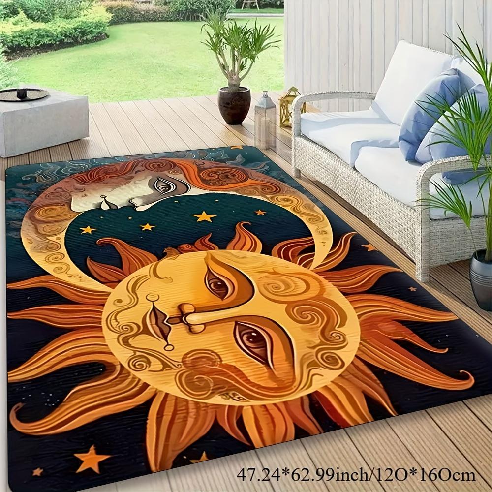 Sun & Moon Face Rug – Celestial Art Design, Soft Flannel Mat for Entryway, Living Room, Bedroom 40x60cm