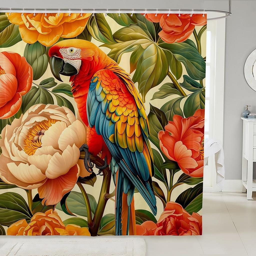 Cartoon Sheep Bath Curtain Cute Farm Animal Shower for Kids Boys Girls,Pink White Flower Floral Bathroom Curtain Botanical