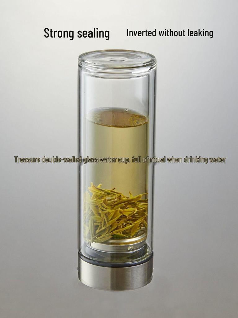 Portable Double-Layer Glass Cup - Insulated, High-Capacity Tea & Water Cup for Men and Women