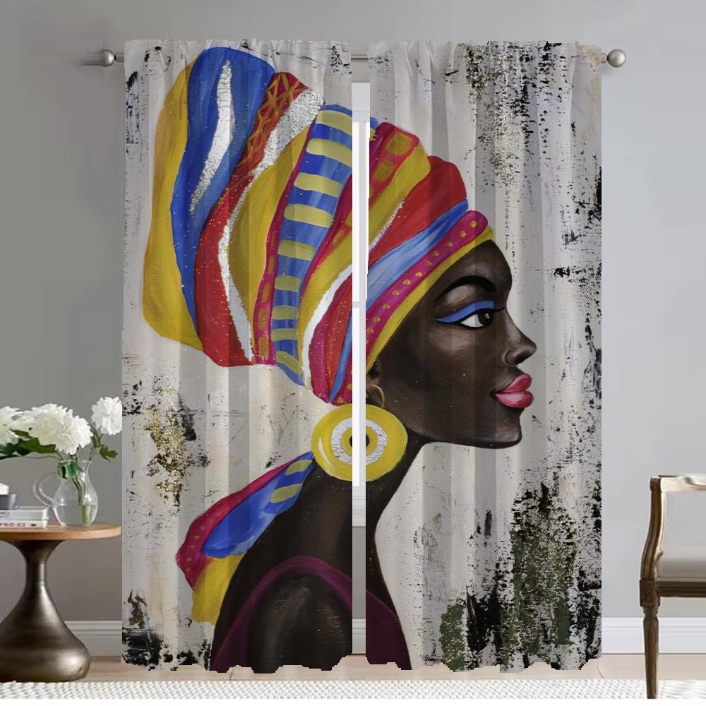 African Style Window Curtain for Room 2 Panel Home Interior Curtains for Camera Halloween Decoration Partition Shades Living