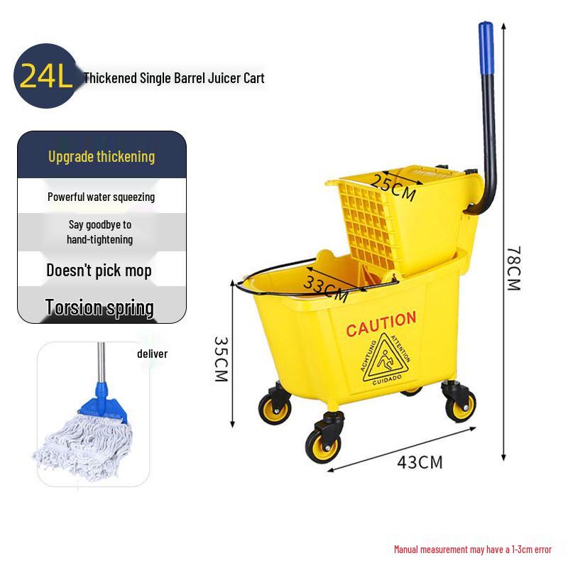 Durable Iron Wheeled Mop Bucket with Juicing Water Cart for Hotel Cleaning