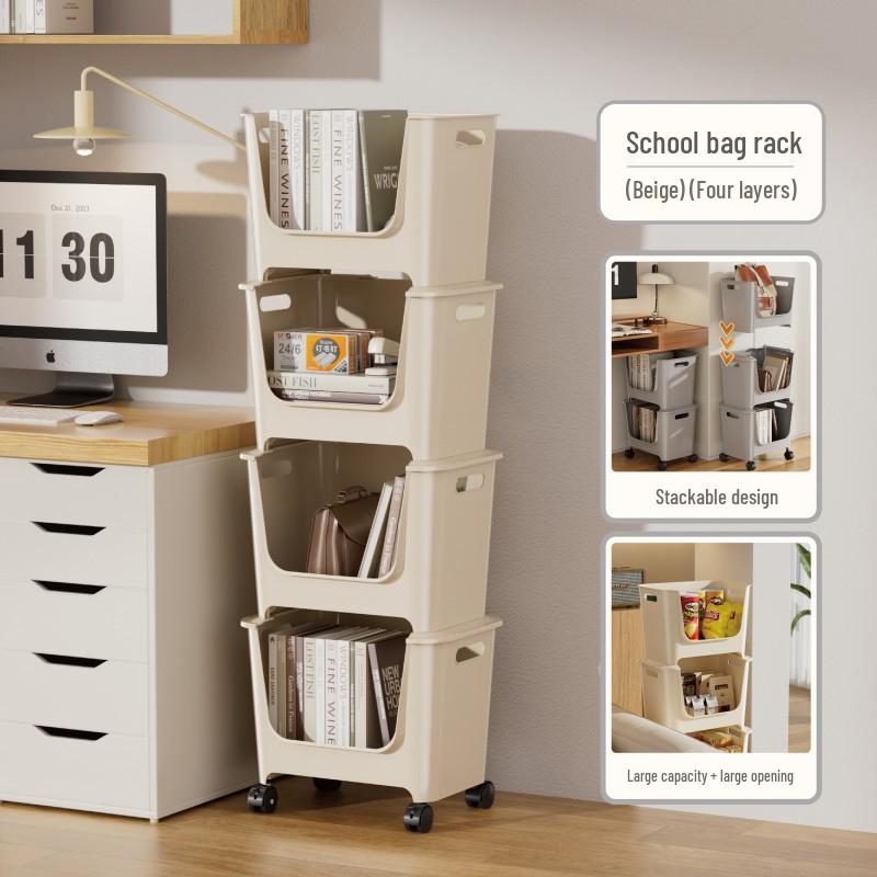 Stackable Multi-Layer Storage Shelves: Under Table Organizer with Wheels for Snacks, Drinks, Toys, and More