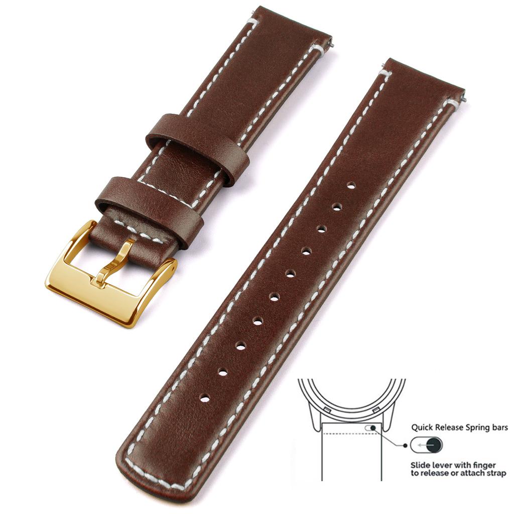 Genuine Leather Top Grain Watch Band, Quick Release 20mm/22mm Watch Strap, Fits Samsung Galaxy Watch, Men and Women Watch band