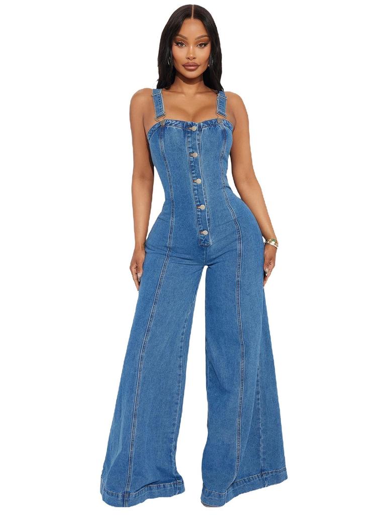 European & American Women's Fashion Casual Sexy Wide-Leg Denim Overalls