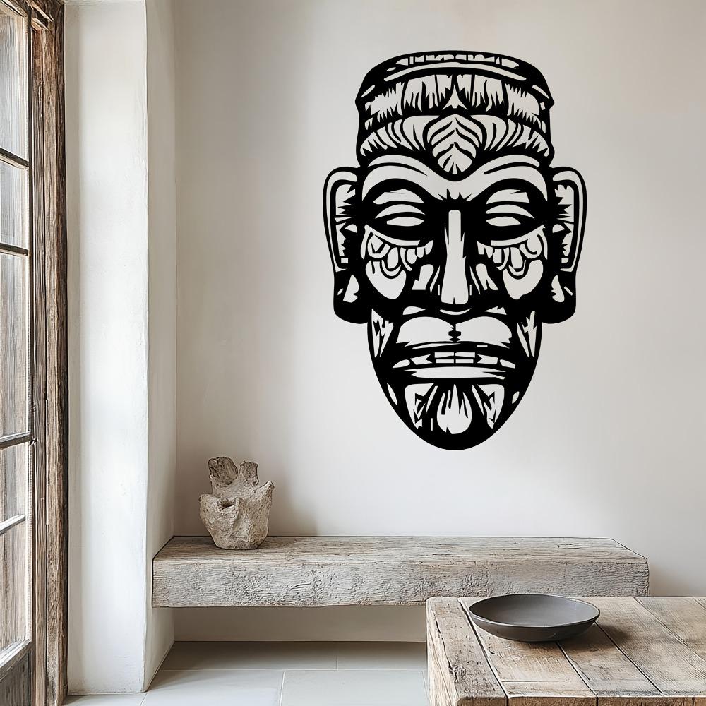 Tribal Mask Metal Wall Art Sculpture Mural Rust Resistant for Outdoor Garden Fence Indoor Living Room Halloween Day of Dead Gift