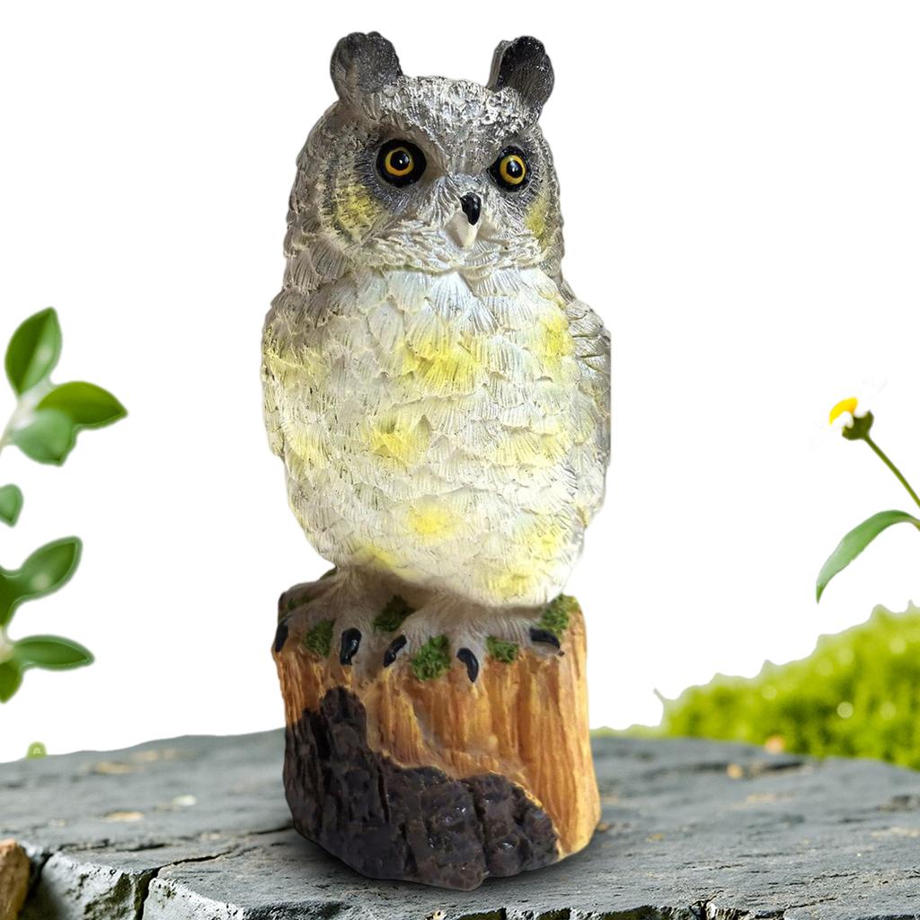 Resin Solar-Powered Owl Outdoor Figurine Weatherproof Cute Animal Model Decor With Solar Panels for Flower Fence Lawn Decoration