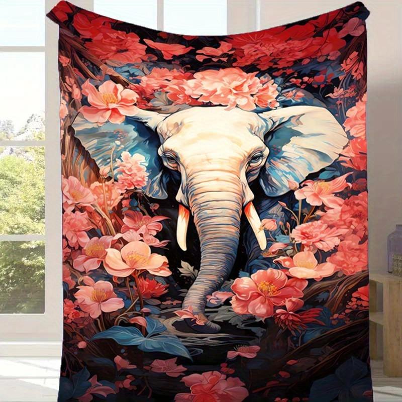 1pc Elephant Print Blanket, Soft Warm Throw Blanket Nap Blanket for Couch Sofa Office Bed Camping Travel, Multi-purpose Gift Blanket 130cmx150cm