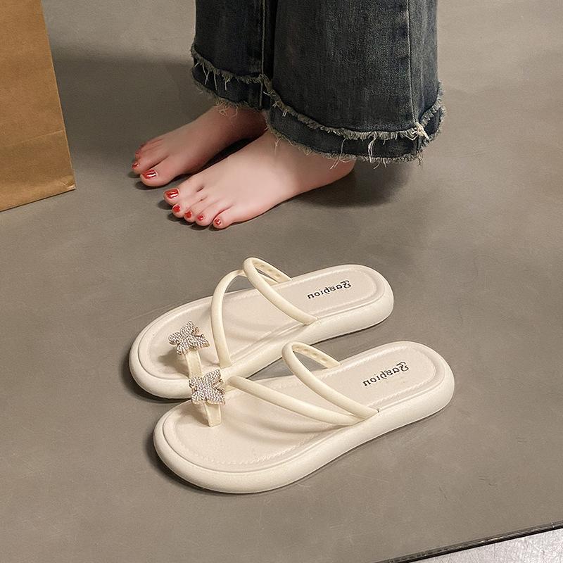 Bow set toe slippers women wear summer retro foot sandals go out fashionable versatile word drag women 38-39 белый 1574₽