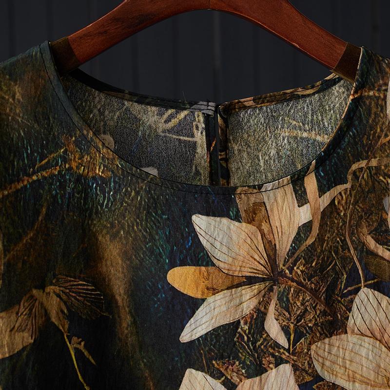 DIMANAF 2024 Letní Dámská Trička Plus Size S Potiskem Květinové Elegantní S Netopýřími Rukávy Topy Volná Ležérní Lněná Košile 5513