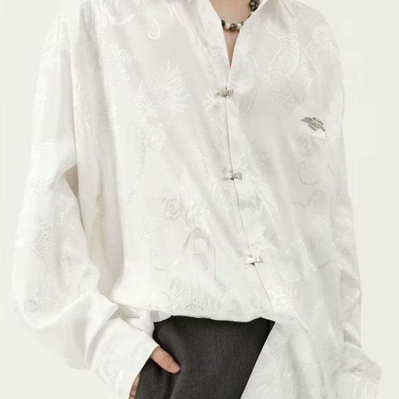 

Men s Spring Chinese-Style Long-Sleeve Printed Shirt Casual, Loose-Fit, Stylish Top 3XL