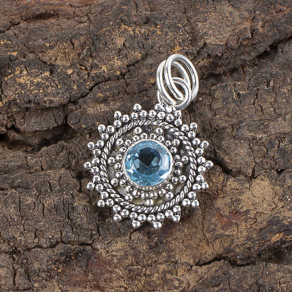 Sky Blue Topaz Gemstone Pendant, Handmade Gorgeous Jewelry, 925 Solid Sterling Silver Jewelry, Bohemian Pendant For Wedding Gift