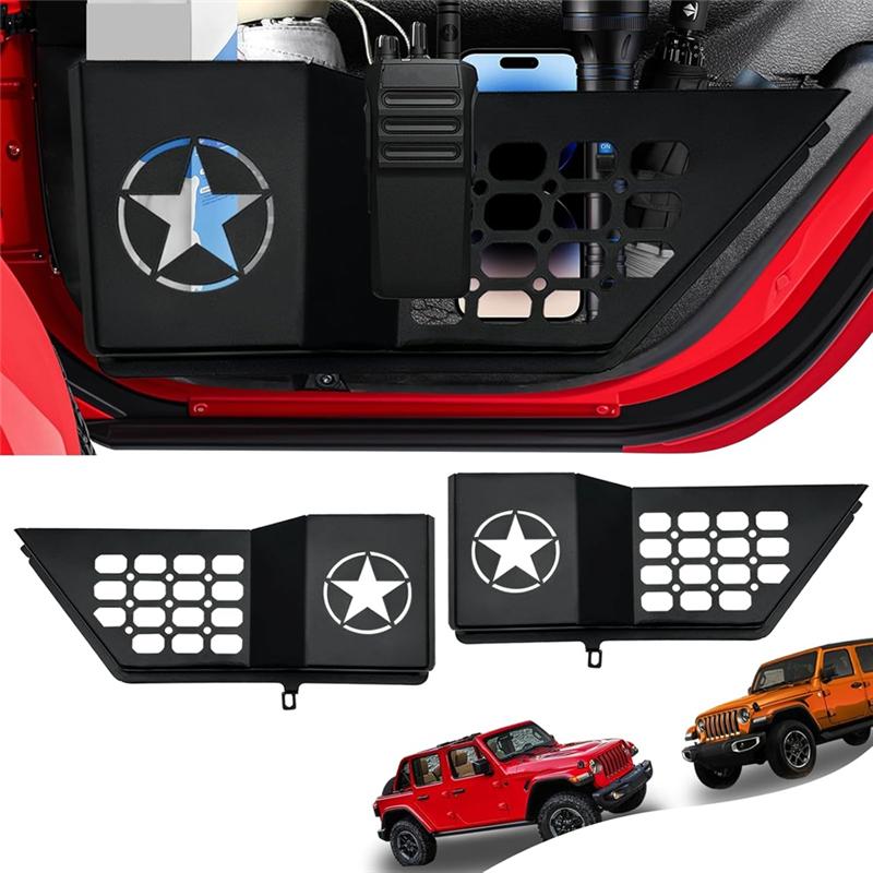 A51K-Rear Door Storage Pockets For Jeep Wrangler JL Gladiator JT 2018-2025 Side Door Storage Box