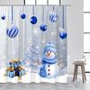 Cute Snowman Christmas Shower Curtains Blue Xmas Tree Rope Ball Gift Snowflake Winter Scenery Fabric Home Bathroom Curtain Dec