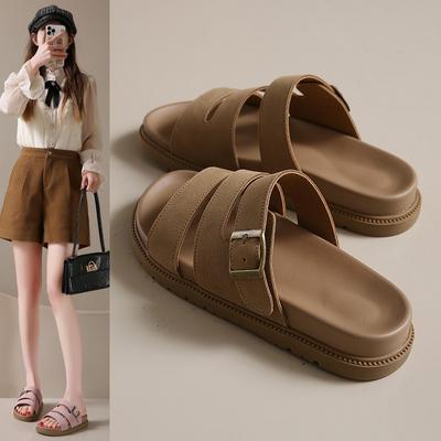 Schoenen Vrouw 2025 Vrouwelijke Slippers Beige Sandalen met Hak Luxe Slides Platform Laag Nieuw Plat Zwart Designer PU Rome Rubber Stof