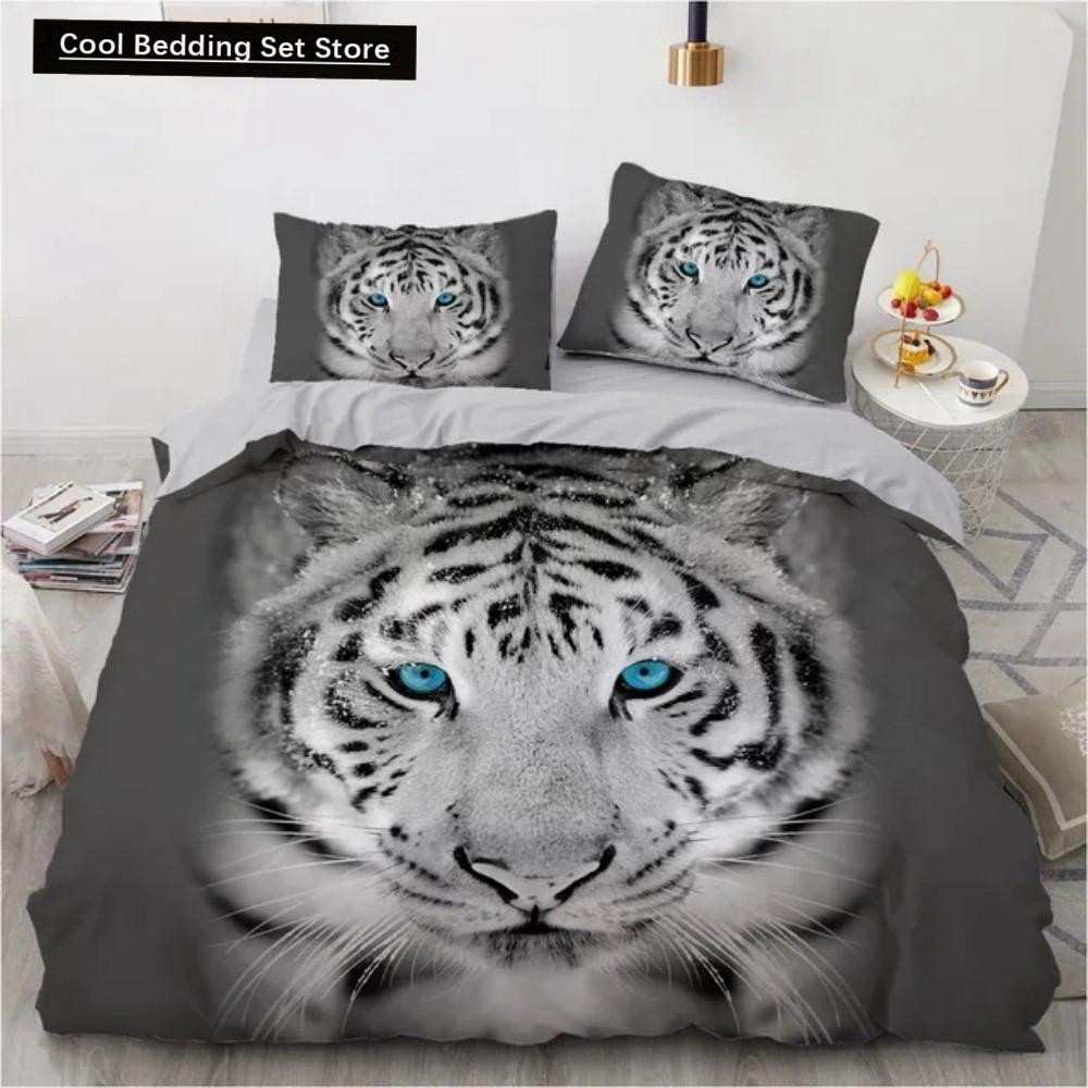 3D Tier Tiger Bettwäsche Set 2/3-teilig Weiche Mikrofaser Queen King Einzelgröße Bettbezug Set mit Kissenbezügen Teenager Jungen Bettwäsche