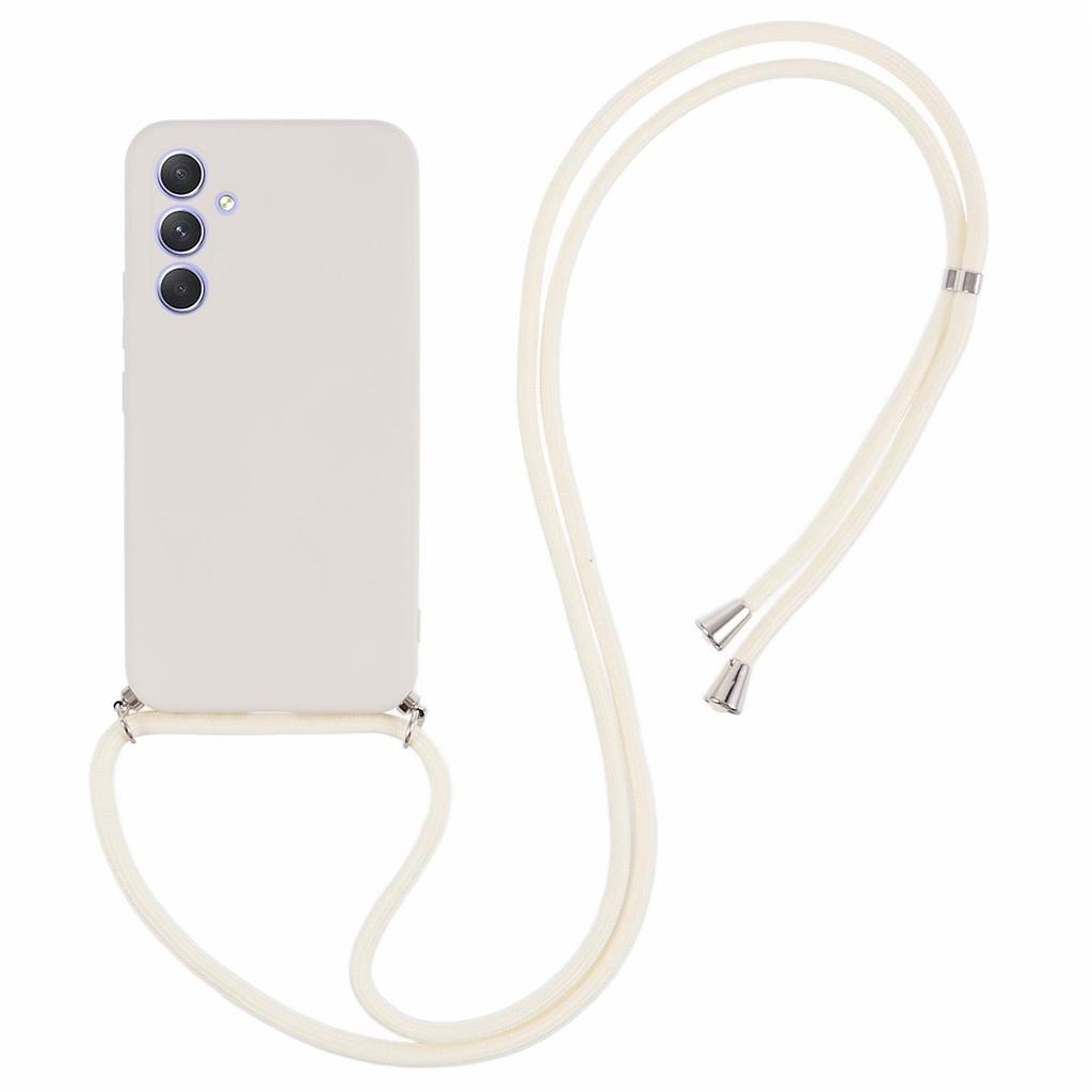 For Samsung Galaxy A14 5G/4G Case Fiber Lining Rubberized TPU Cover with Long Lanyard