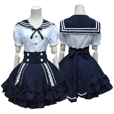 Lolita Sailor Dress Lolita Outfit Lolita Costume Skirt Ribbon Sailor Collar Bowknot Cosplay Photo Prop Anime SAILOR COSTUME Halloween School Festival