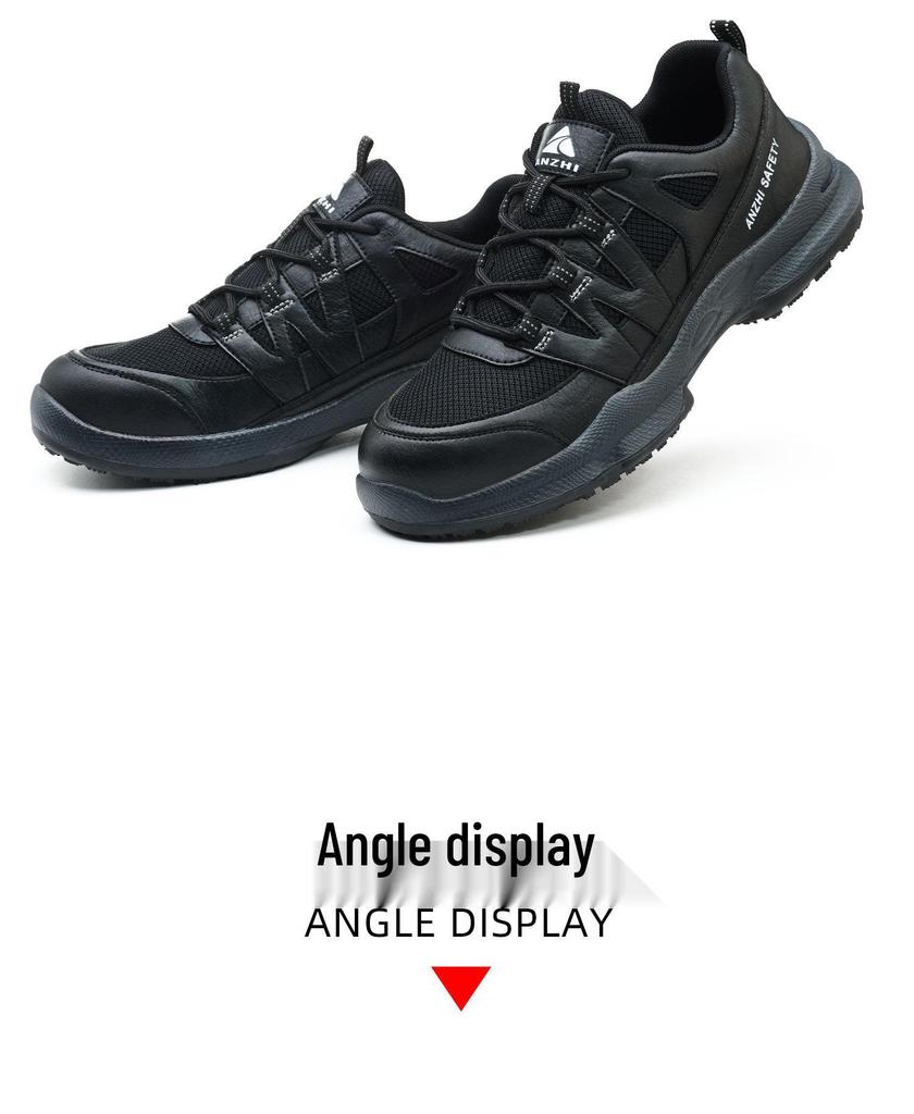 Anzhi Men's Black Low-Top Safety Shoes: Anti-Smash, Anti-Puncture, Breathable, Non-Slip, Wear-Resistant for Summer Construction.