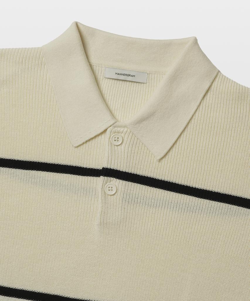 MANNERGRAM Textured Striped 100% Cotton Polo Short Sleeve Knit Cream