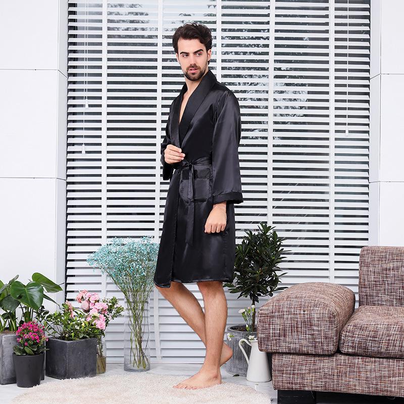 Men's Lightweight Summer Silk Yukata Bathrobe - Plus Size, Long-Sleeve Pajamas