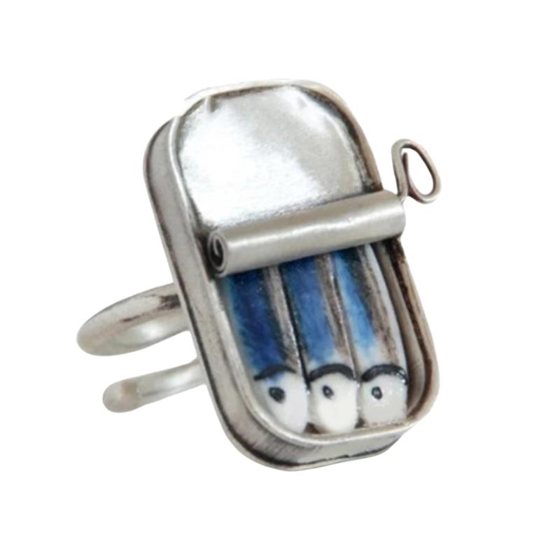 

Унікальний дизайн кільця у вигляді банки сардин, аксесуар для модних дорослих та ентузіастів моди, виготовлений з міцних сплавних матеріалів 1