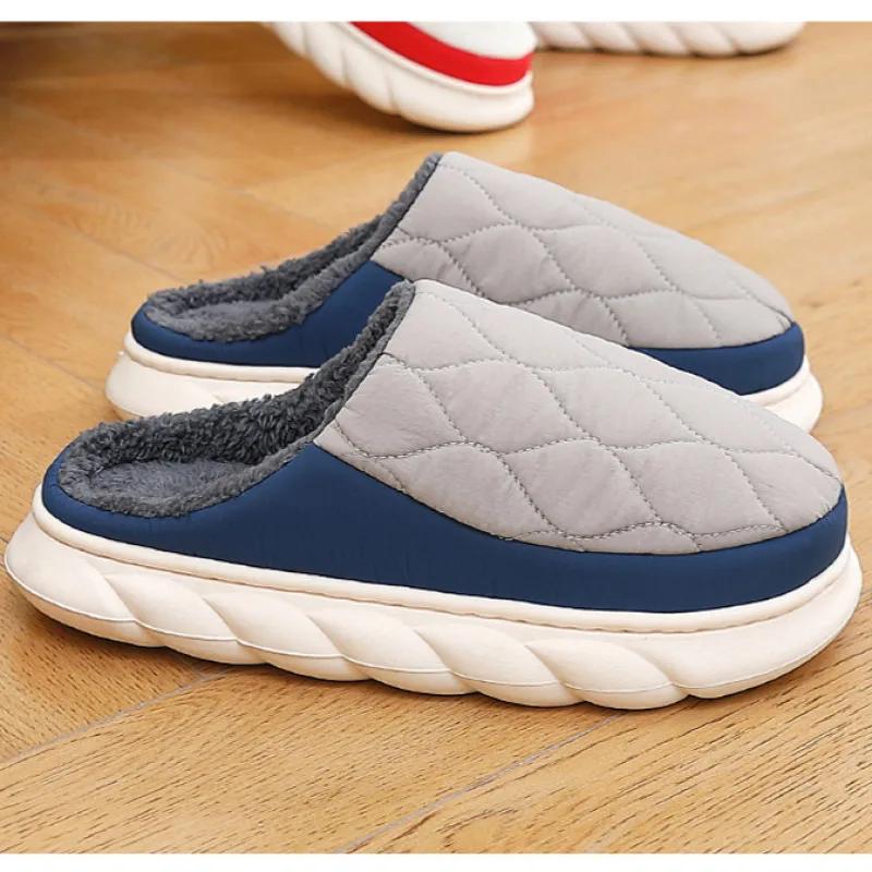 Fashion New Winter Warm Fur Plush Slippers Men Soft Cozy Outdoor Casual Shoes Waterproof Male Slides Thick Sole Cotton Slippers