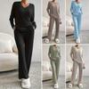 2 peças/conjunto feminino primavera deslocamento roupa top calças conjunto decote em v fio manga longa top cintura alta esporte agasalho elástico roupas diárias pijamas