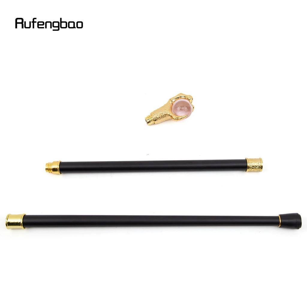 Dragon Claw Grasp Light Pink Glass Ball Golden Walking Cane Fashion Decorative Walking Stick Cosplay Cane Knob Crosier 93cm