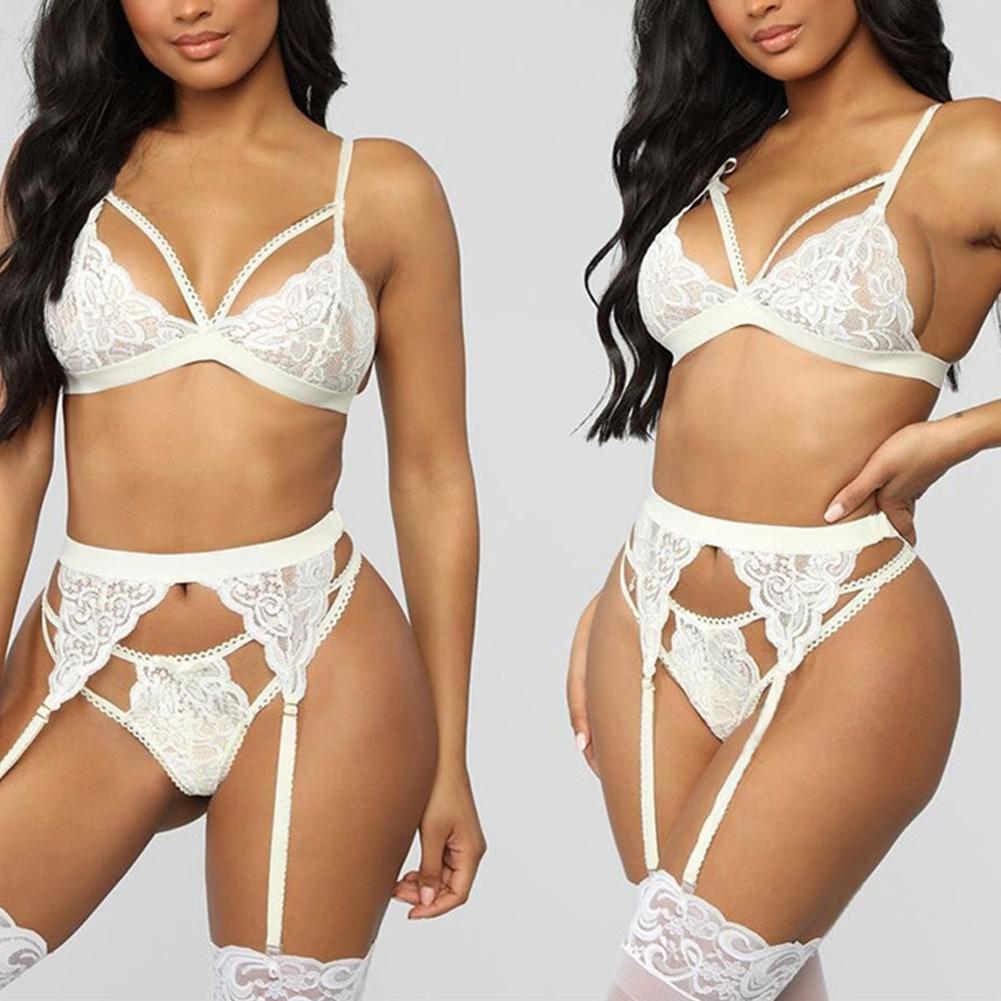 Lace Nightwear Garter Belt Thong Bra Set for Women Exquisite and Tempting