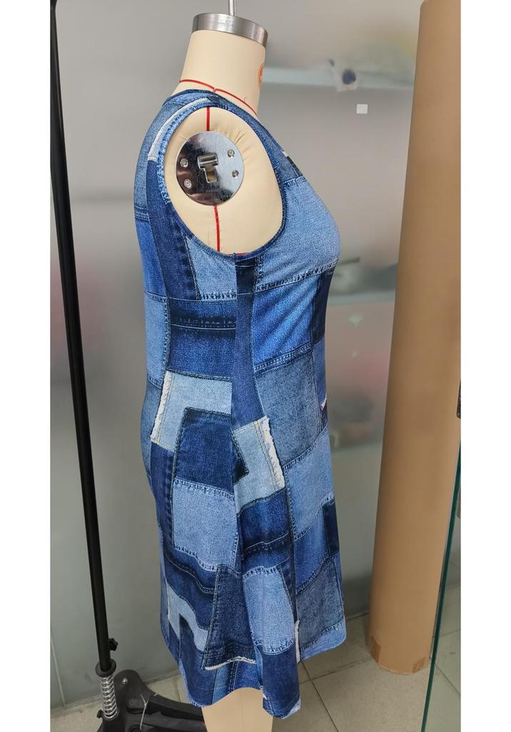 2025 Spring/Summer Trendy Sleeveless Plus Size Denim Print Dress