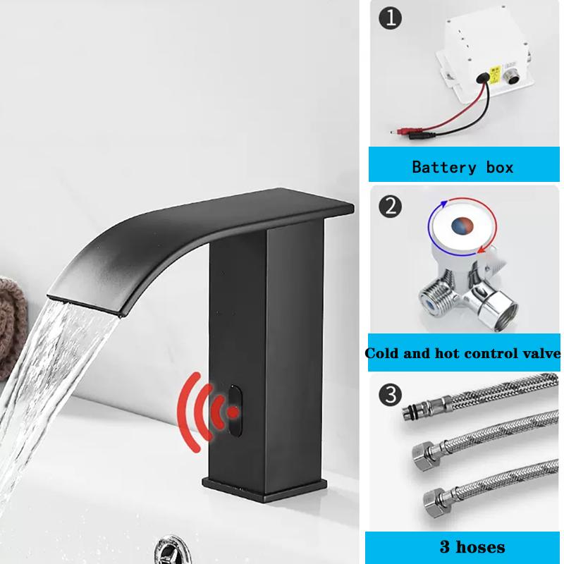Luxury Matte Black Sensor Bathroom Faucet Cold and Hot Deck Mounted Tap Short and Tall Sink Mixer