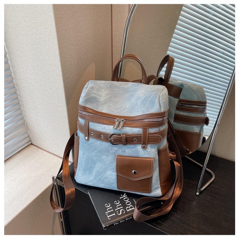 

Новый нишевый контрастный цвет универсальный большой вместимости школьный рюкзак для поездок на работу двойной плечевой простой классный дорожный рюкзак синий